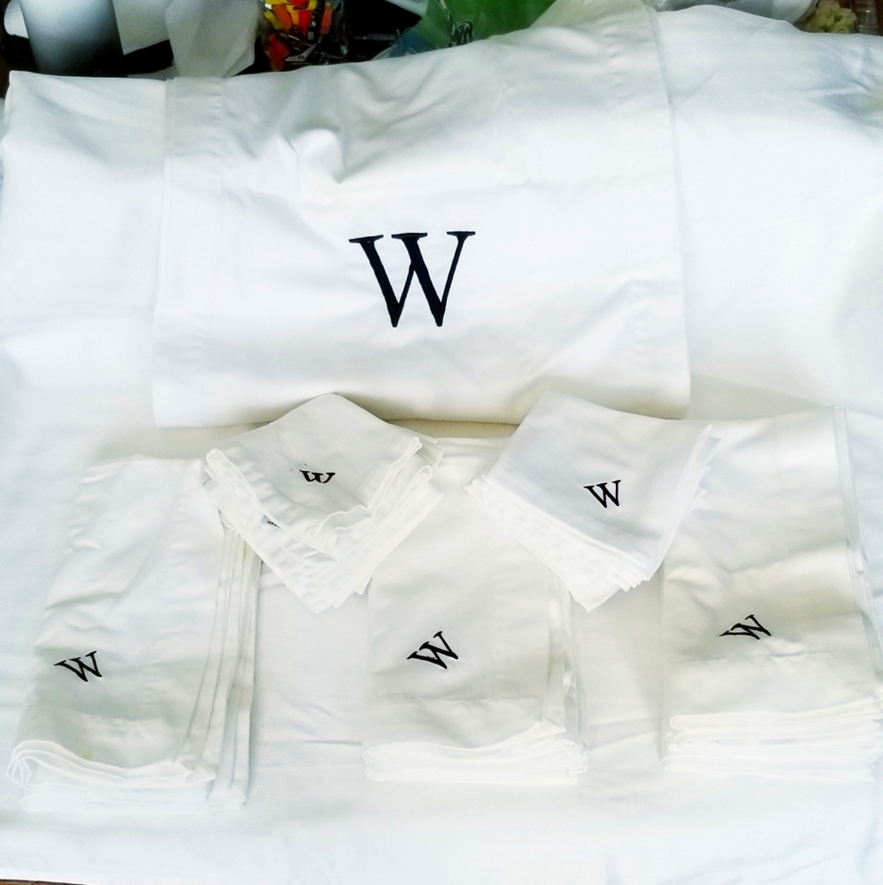 Pottery Barn LOT of 24 "W" Embroidered Linens